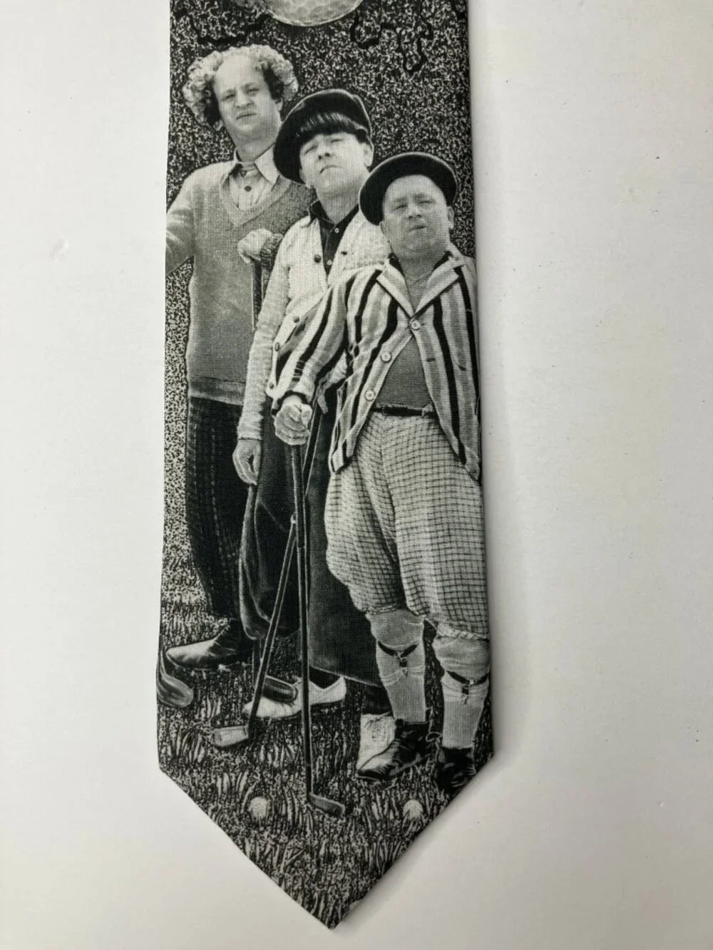 Vintage 90's RALPH MARLIN Men’s Tie Black White Three Stooges Golfing Novelty